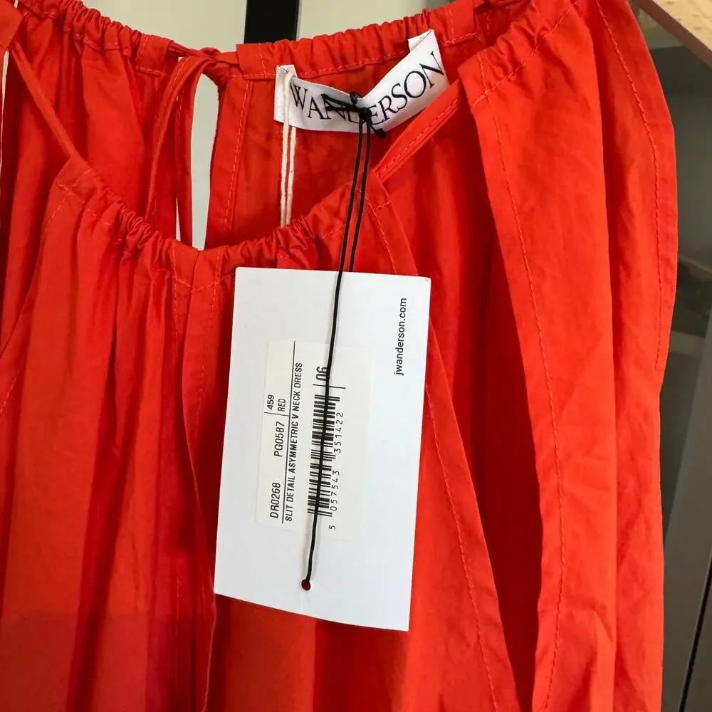 JW Anderson Asymmetric Cutout Midi Dress NEW Slit Detail V-Neckline Red Orange 2 - Picture 6 of 7